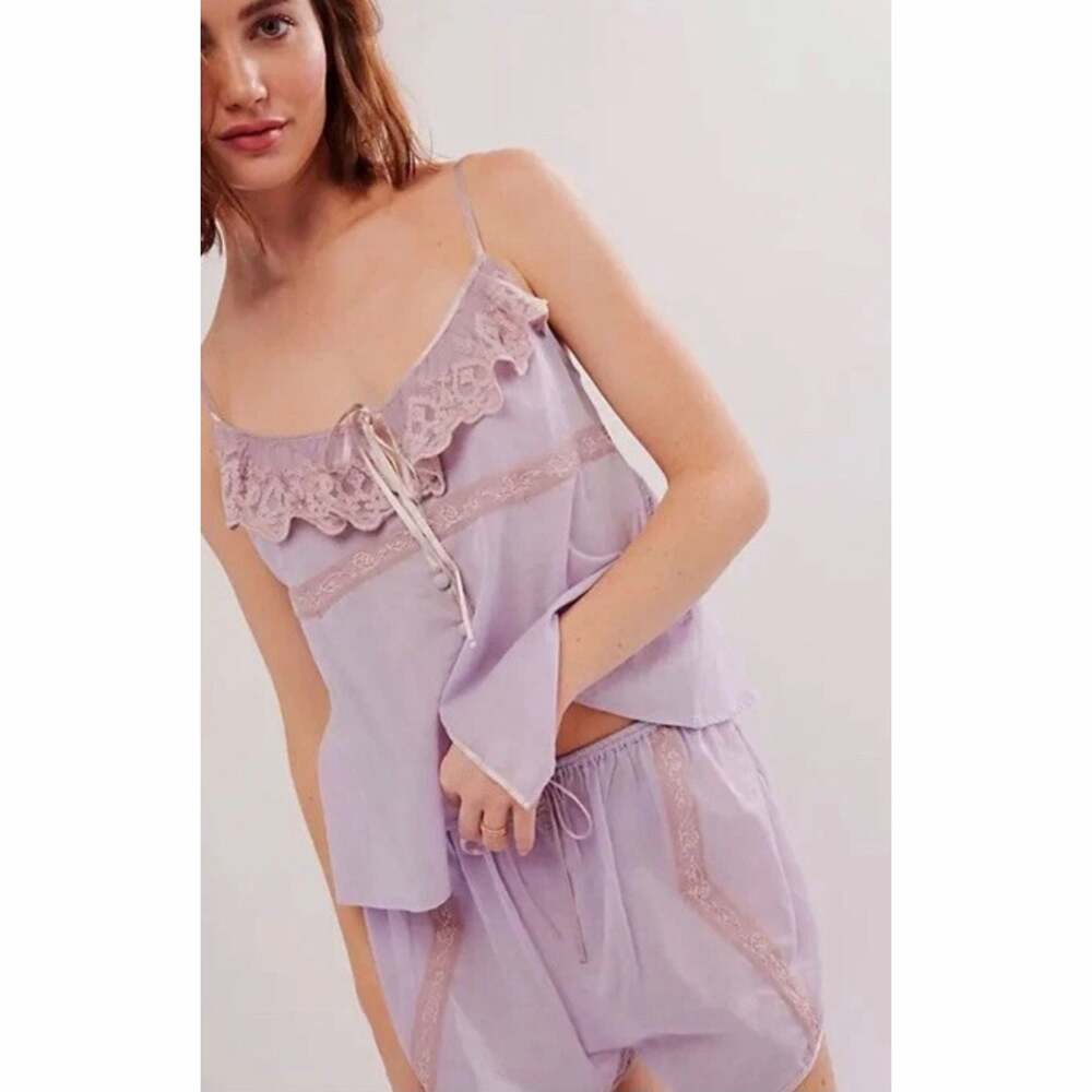 Free People Intimately Bring It Back Lace Inset Ruffles Sleep Short Set
